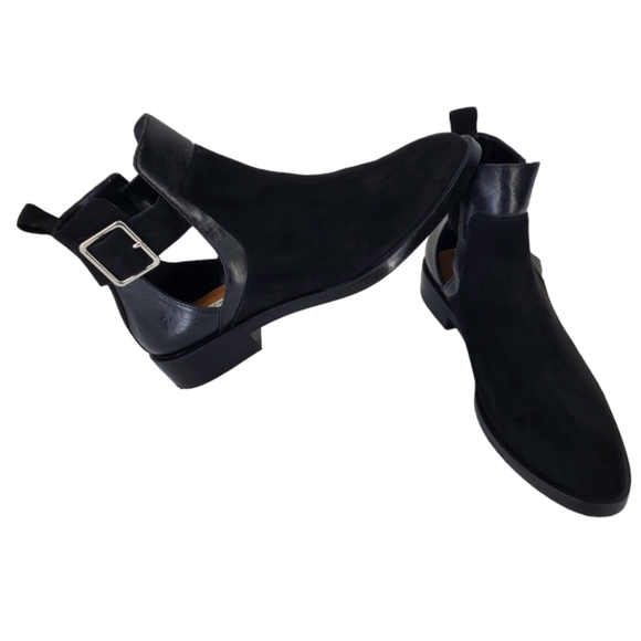 Zara Trafaluc Black Microsuede Chelsea Ankle Boots with Cutouts Low Heel Sz 37 - Picture 2 of 14